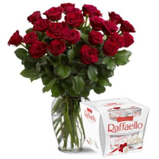 25 premium roses with Raffaello box