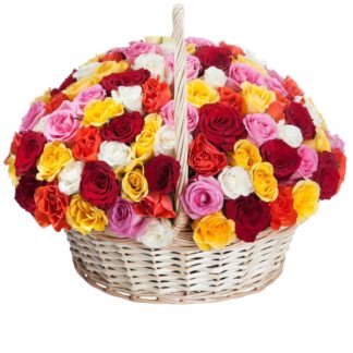 51 colorful roses in the basket | Flower Delivery Verkhnyaya Pyshma